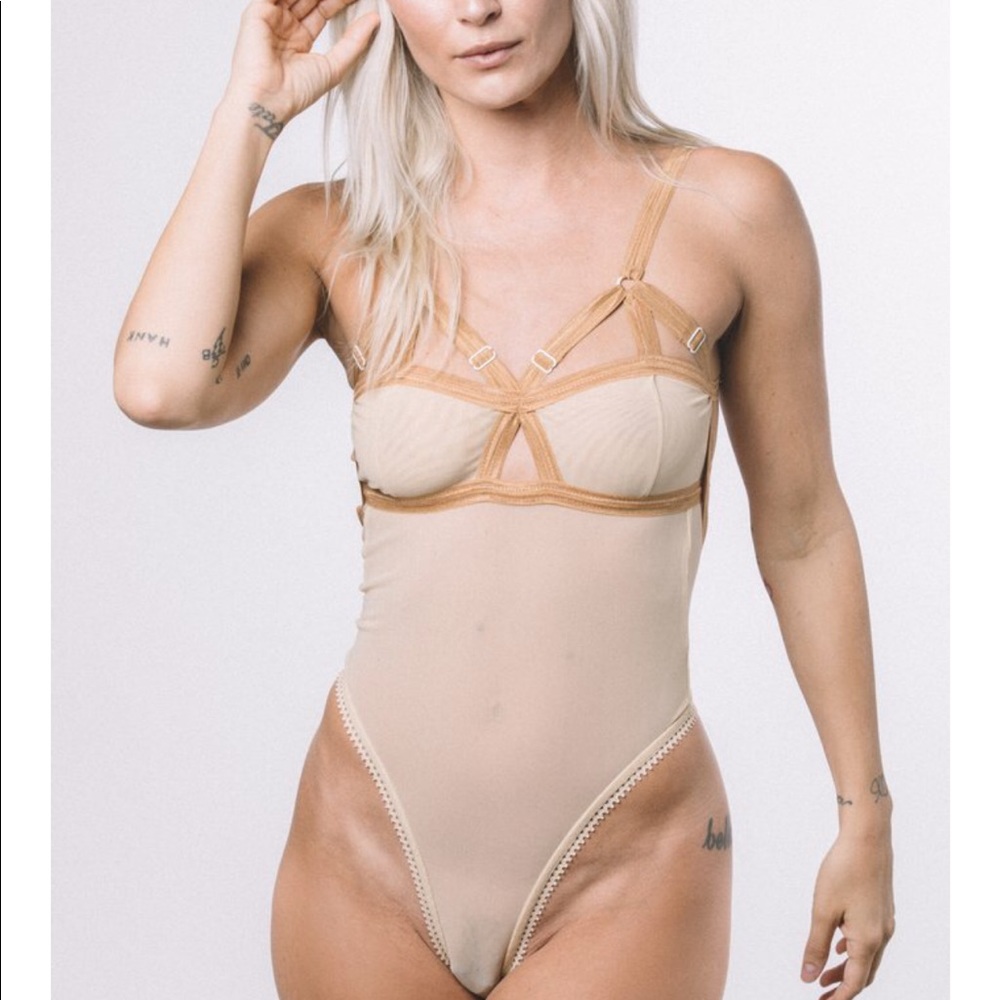 Solstice Intimates mesh thong bodysuit BLACK